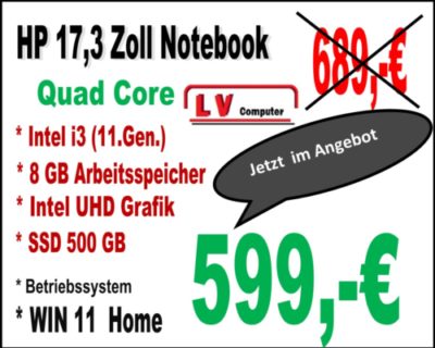 Notebook 17,3  Zoll  Intel i3 Quad Core von HP