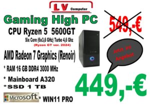 AMD Ryzen 5600GT (6x3,6 GHz Turbo 4,6 GHz) Radeon Grafik 7