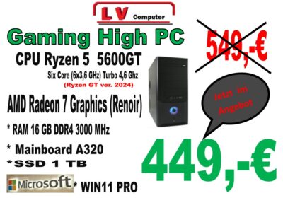 AMD Ryzen 5600GT (6x3,6 GHz Turbo 4,6 GHz) Radeon Grafik 7
